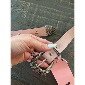 Pink Leather Belt with Silver Buckle